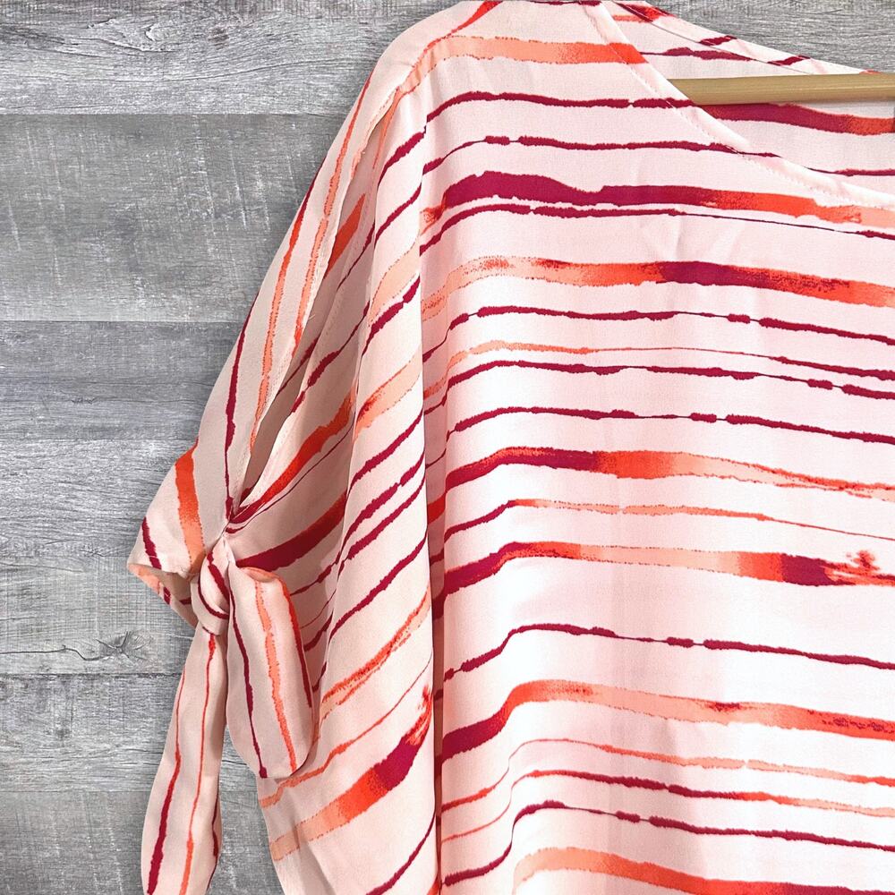 APT 9 NEW Cold Shoulder Faux Tie Top Womens Plus 2X Pink Striped Tunic Blouse - Picture 2 of 5